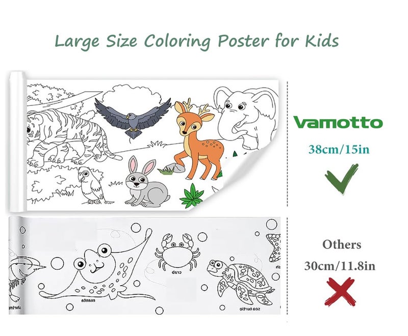 Vamotto Large Size Coloring Paper Roll for Kids  Toddler Drawing Paper Roll DIY Sticky Wall Painting Color Filling Paper 120 * 15 Inch (Animal & Princess) - Image 2